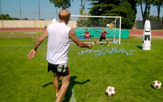 Pierino Prati kick the ball to the goalkeeper during the training at AC Milan Academy Camp