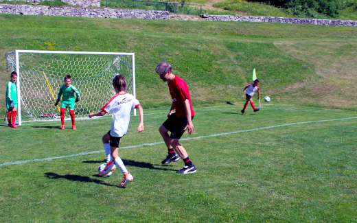Lorenzo Cresta, AC Milan Academy coach, trains some boys at the football field during the AC Milan Academy Camp