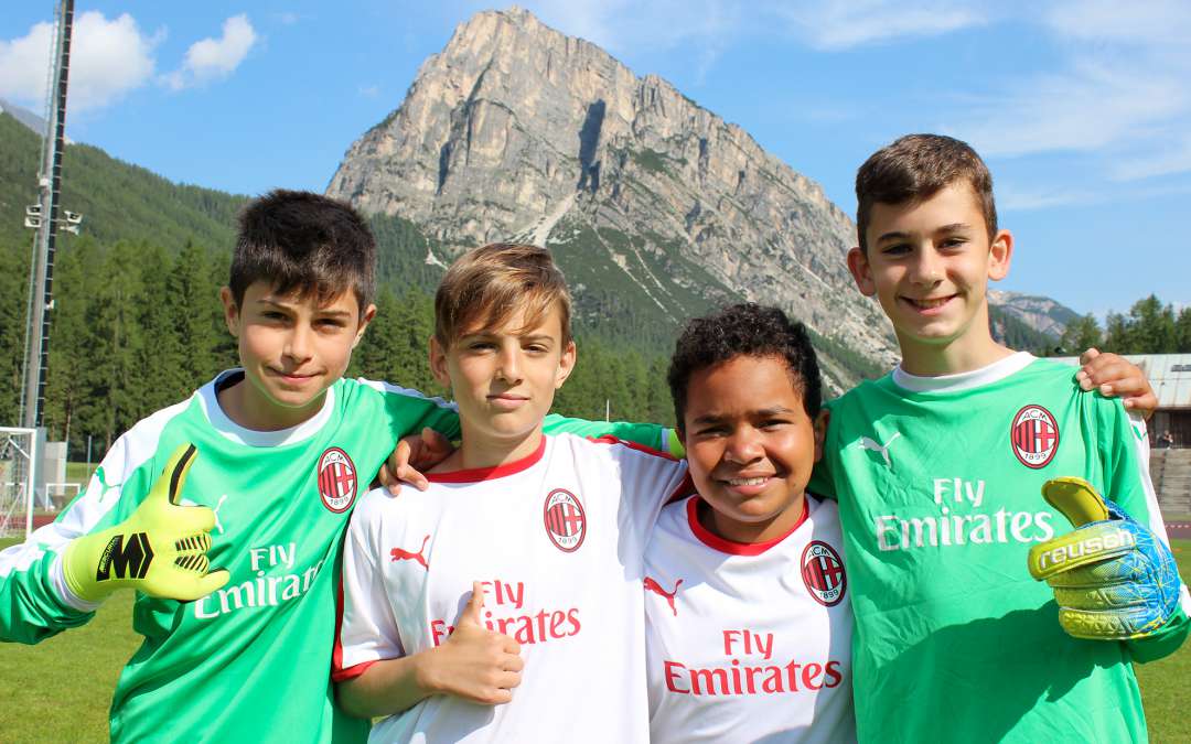 Four boys in the AC Milan Academy Camp of Cortina d'Ampezzo