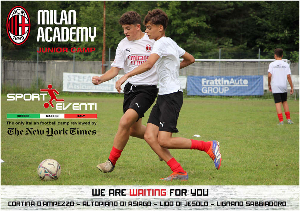 Iscrizione agli AC Milan Academy Junior Camp 2025 a Cortina, Asiago, Jesolo e Lignano