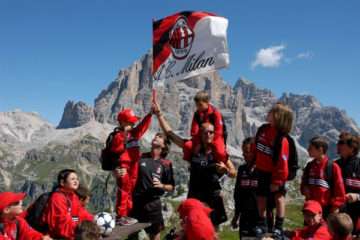 AC Milan flag in Cortina d'Ampezzo in the Dolomites Alps