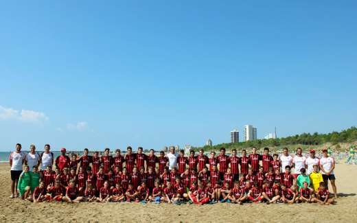 The boys of the AC Milan Junior Camp on the beach of Lignano Sabbiadoro