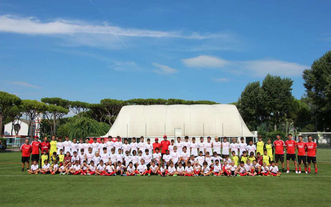 Youth footballers of the AC Milan Academy Camp on the soccer field in Jesolo Lido (Venice)